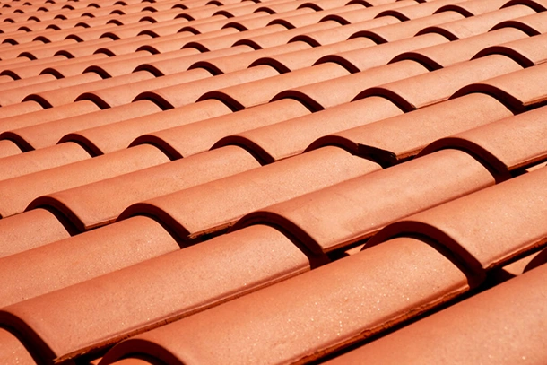 Close-up of terracotta barrel tile roofing on a Florida home