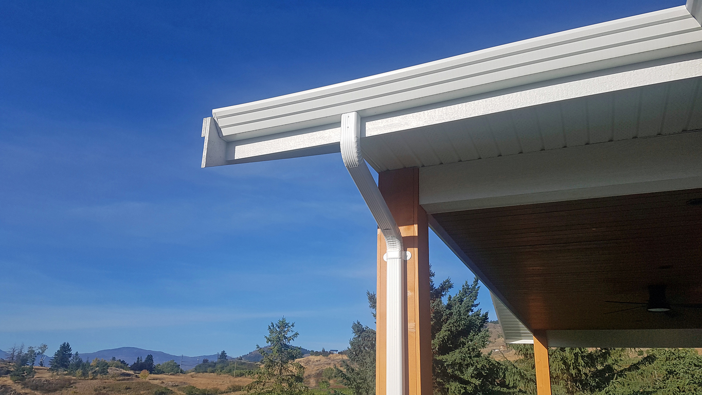 Clean Modern Eaves Trough, Downspout And Soffits - White roof gutter