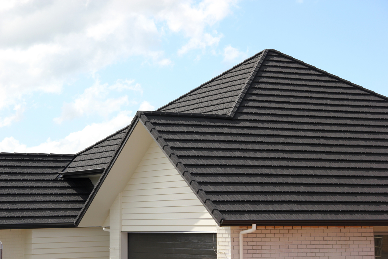 Metal tile roof on new house