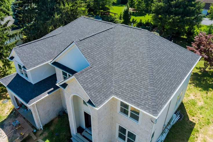 Beautiful house with a modern black tiled roof